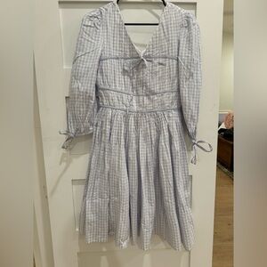 The stock place party dress in blue gingham